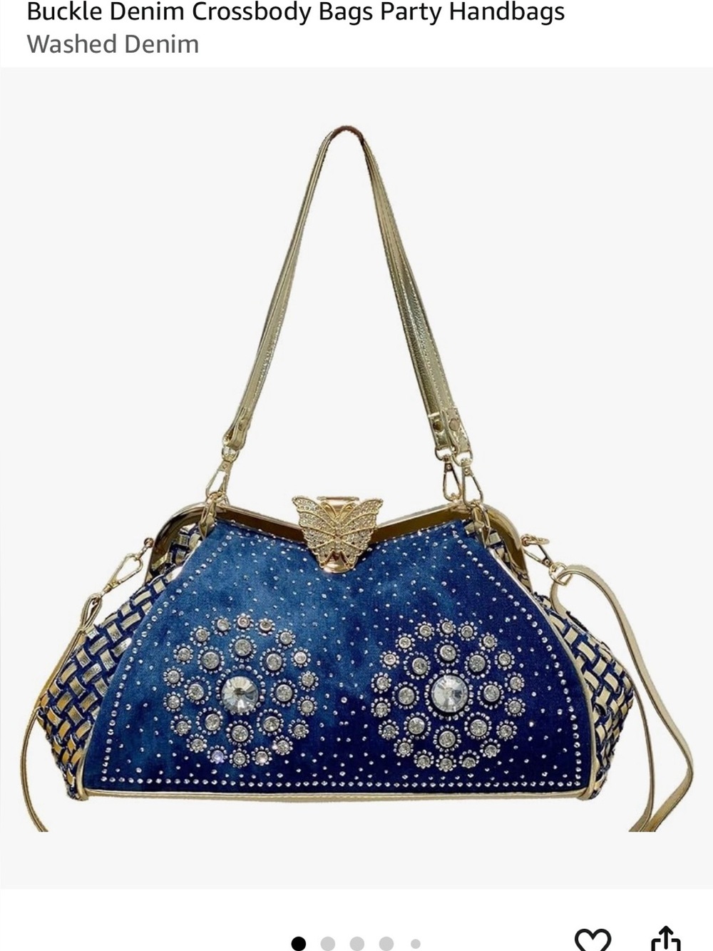 Embellished Blue Shoulder Bag with Gold Accents
